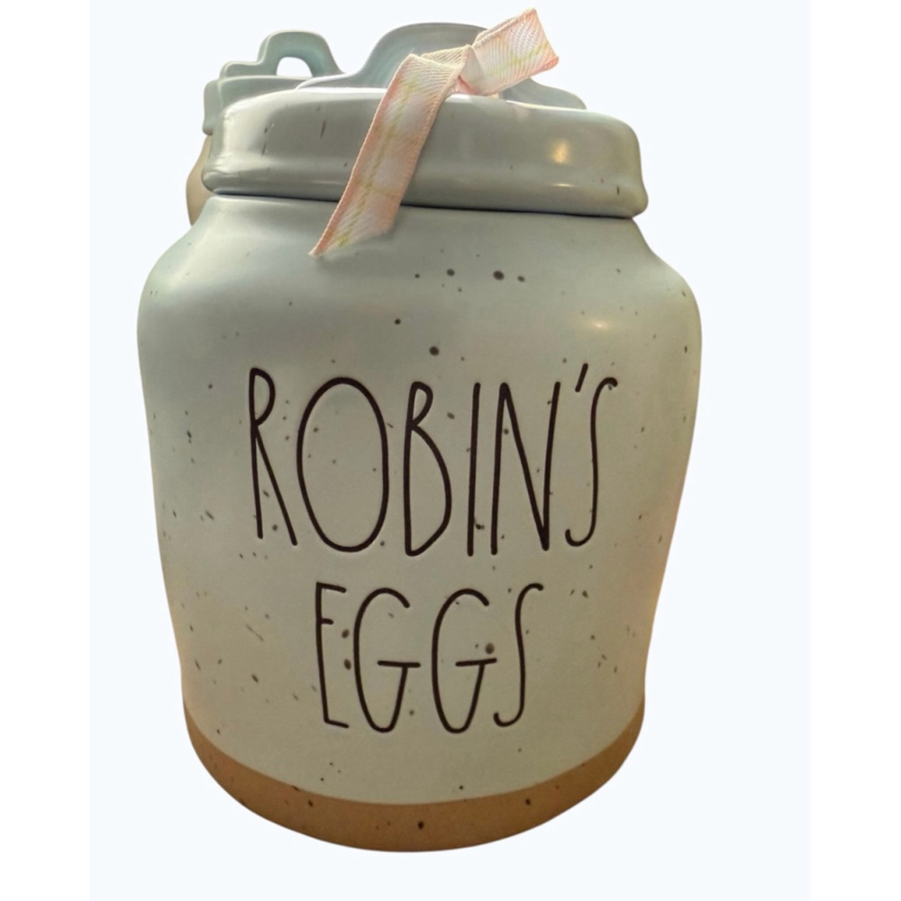 Rae Dunn Baby Blue Speckled Robin’s Egg Clay Bottom 7.5H x 6.5W Canister